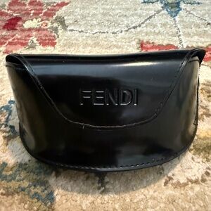 Fendi Black Soft Clam Shell Case For Eyeglasses Sunglasses Faux Patent Leather